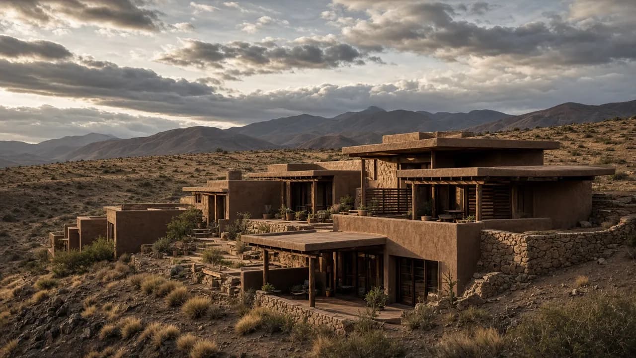Exterior de adobe de Casa Pucarani en el noroeste