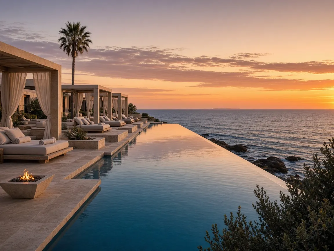 Piscina y spa frente al horizonte en Punta Calma